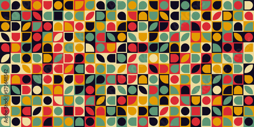 Colorful tiles with geometric shapes. Squares with simple shapes. For print and interior. Seamless and vector.