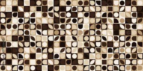 Coffee tiles with geometric shapes. Brown squares with simple shapes. For print and interior. Seamless and vector.