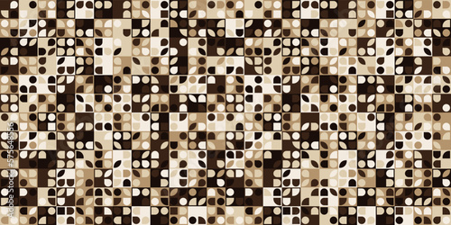 Coffee house tiles with geometric shapes. Brown tiles with simple shapes. For print and interior. Seamless and vector.