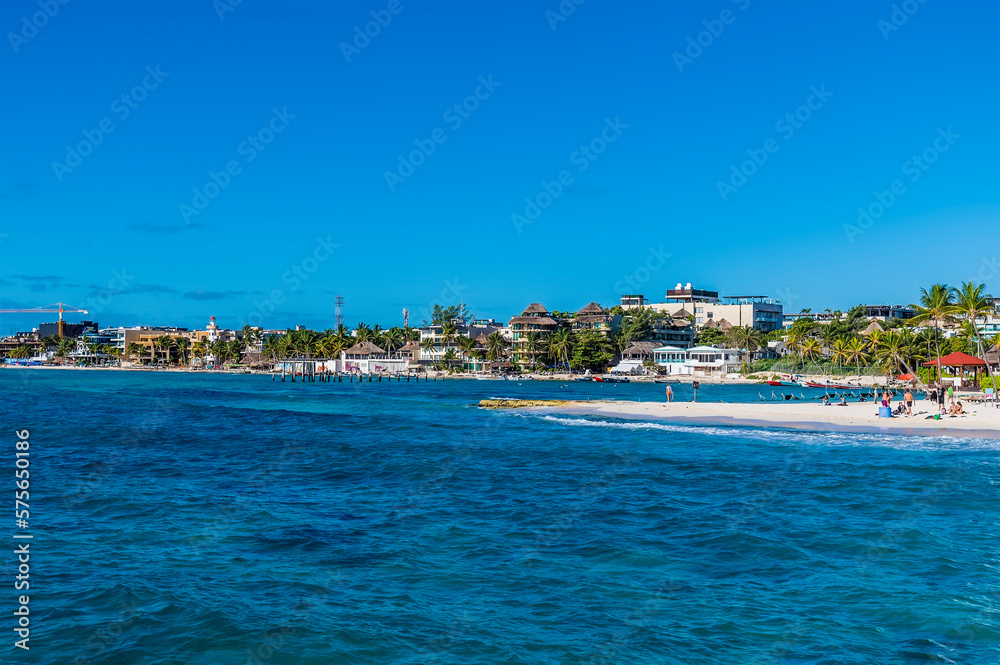 A view towards the beach at Cozumel, Mexico on a sunny day
