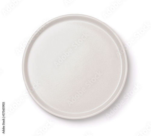 Top view of empty white round ceramic tray photo