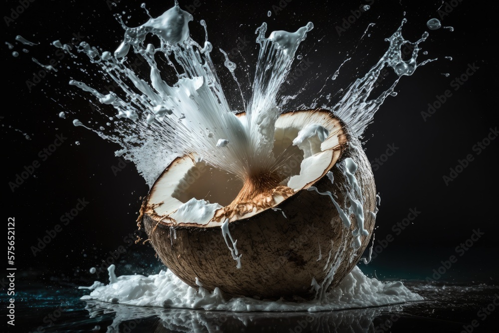 Fresh coconut on a black background. Ai generative. Fresh coconut on a black background. Ai generative.