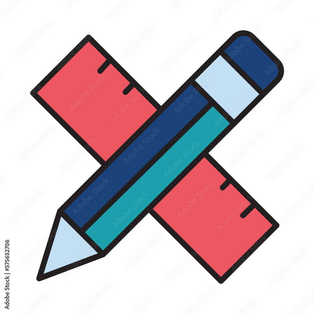 Filled Line PENCIL AND RULER design vector icon