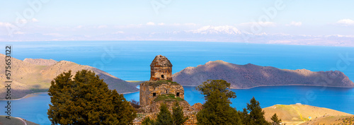 Altinsac church / Van - Turkey . Lake in Van Lake . photo