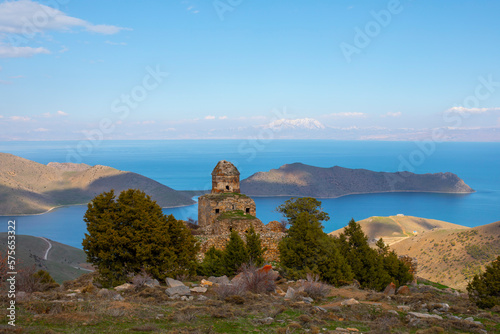 Altinsac church / Van - Turkey . Lake in Van Lake . photo