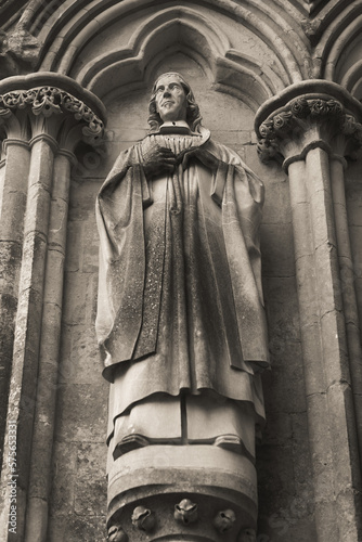 Stone statues on the West Front of the medieval Salisbury Cathedral, Wiltshire. Sculpted by James Redfern in 1868 and on public display ever since.