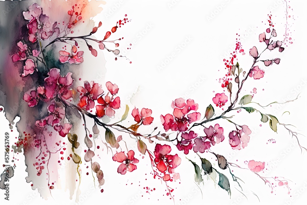 Abstract artistic hand drawn meadow flowers and leaves on isolated white background. Watercolor florals.