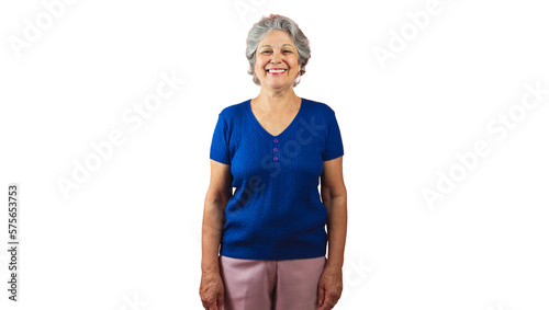 Women's Day - Smiling Mature Woman Pointing Isolated on Orange Background