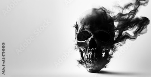 Black skull and smoke isolated on white background. Ai generated.