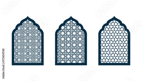 Set of ornamental doors or windows vector. CNC pattern, Laser cutting template