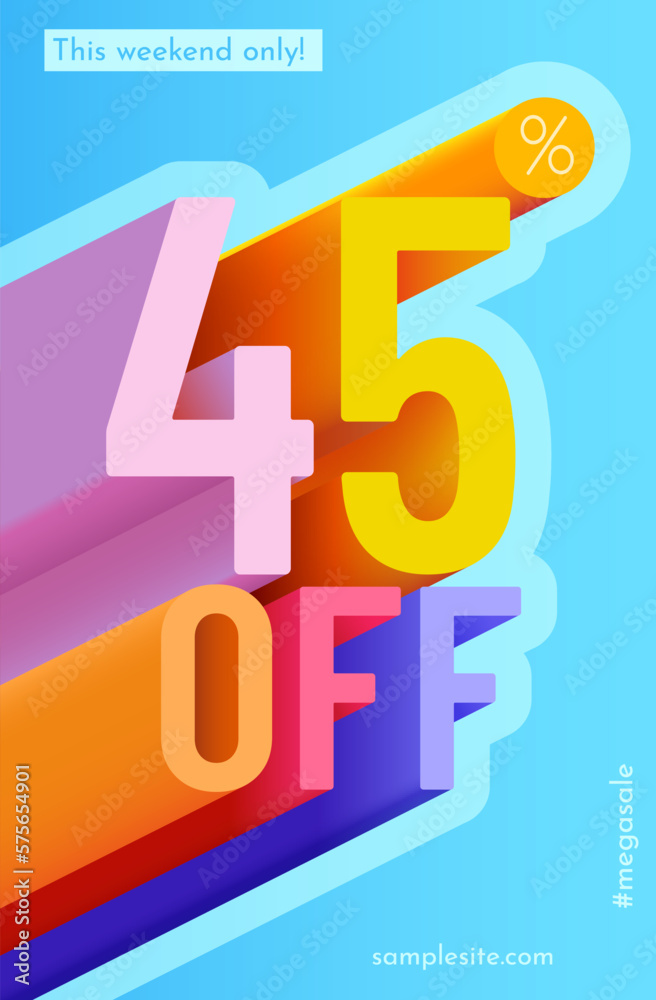 45 percent Off. Discount creative composition. Mega Sale. 45 percent Off. Discount creative composition. Mega Sale.