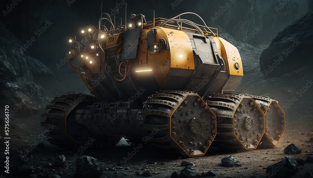 Mining vehicle that is designed to operate autonomously in complex underground environments, using advanced robotics and automation to perform a wide range of tasks and functions.. by ai generative