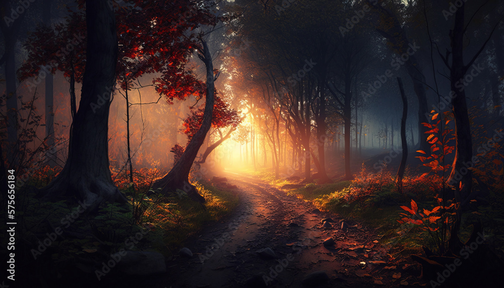 Fototapeta premium Magical Sunlit Forest .Generative AI