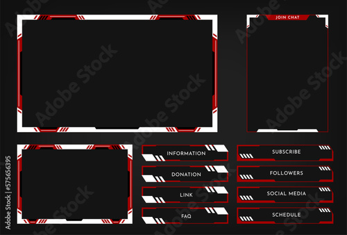 Twitch stream overlay panel template. Digital streaming screen interface. Live video stream. Vector
