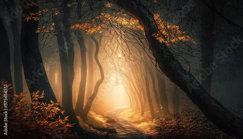 Magical Sunlit Forest .Generative AI
