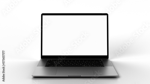 3D rendered , slim Laptop with transparent screen and background for content replacement.