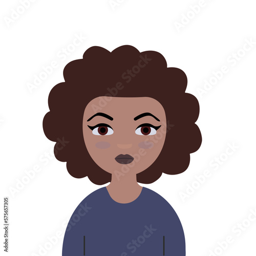 african american woman with curly hair on white background. Portrait of an African woman, a girl. Avatar. Vector illustration.