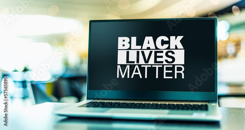 Laptop displaying the sign of Black Lives Matter movement