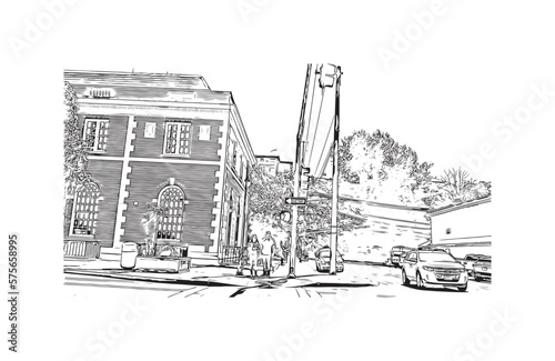 Building view with landmark of Port Angeles is the 
city in Washington State. Hand drawn sketch illustration in vector. photo