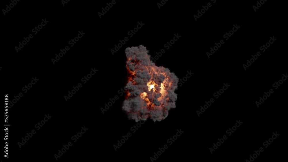 Ground Fire and Smoke Explosion Isolated on Black Background with Alpha Channel. Medium Shot. Ground Fire and Smoke Explosion Isolated on Black Background with Alpha Channel. Medium Shot.