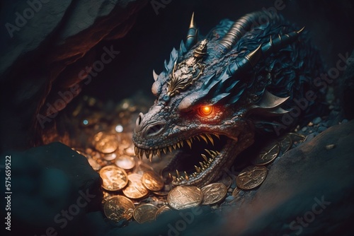 Cave s Enforcer  Dragon Safeguards the Golden Bounty. Generative ai