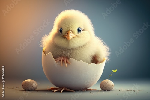 Sweet chick freshly hatched from Easter egg as a digital illustration (Generative AI)