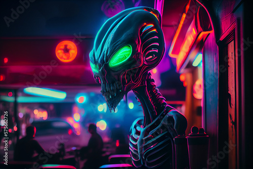 Neon alien. robot portrait futuristic cyborg illustration.