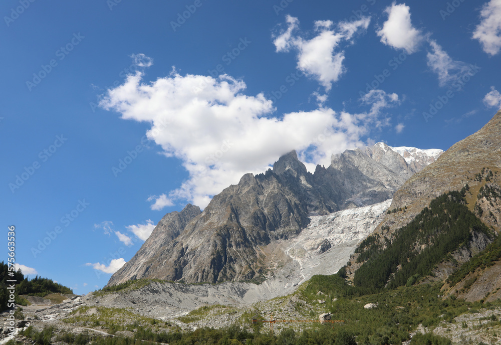 European Alps and mountains near the border between France and Italy in summer