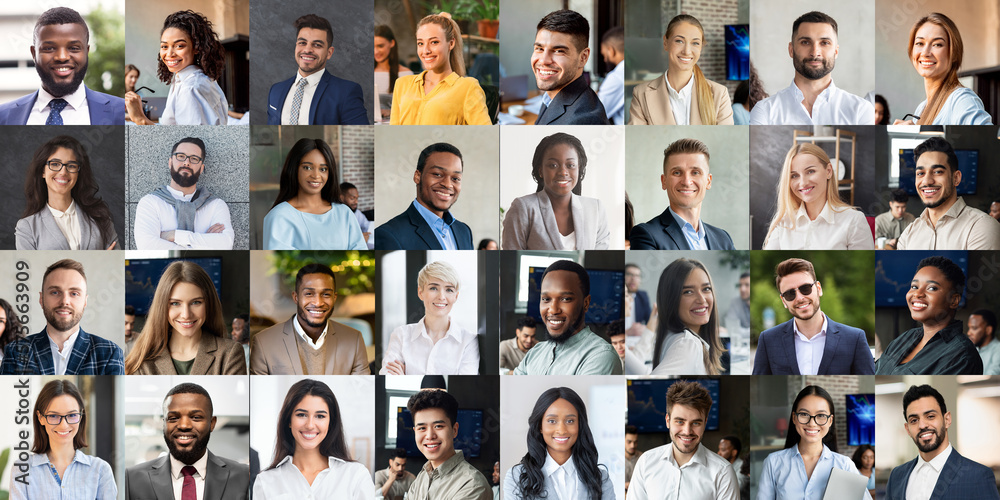 Set of successful young business men and women