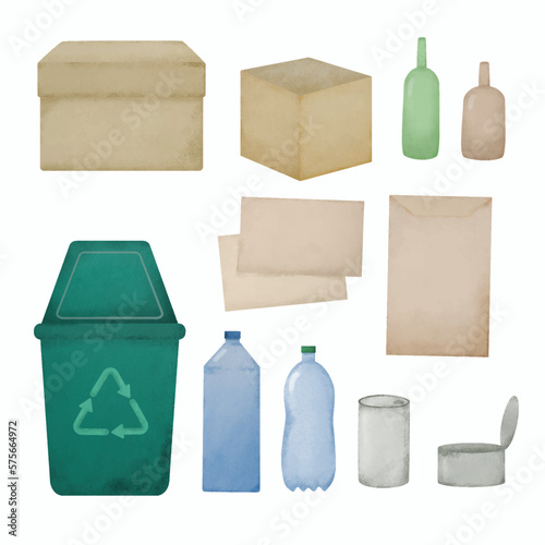 Hand drawing watercolor with the Recycled materials vector