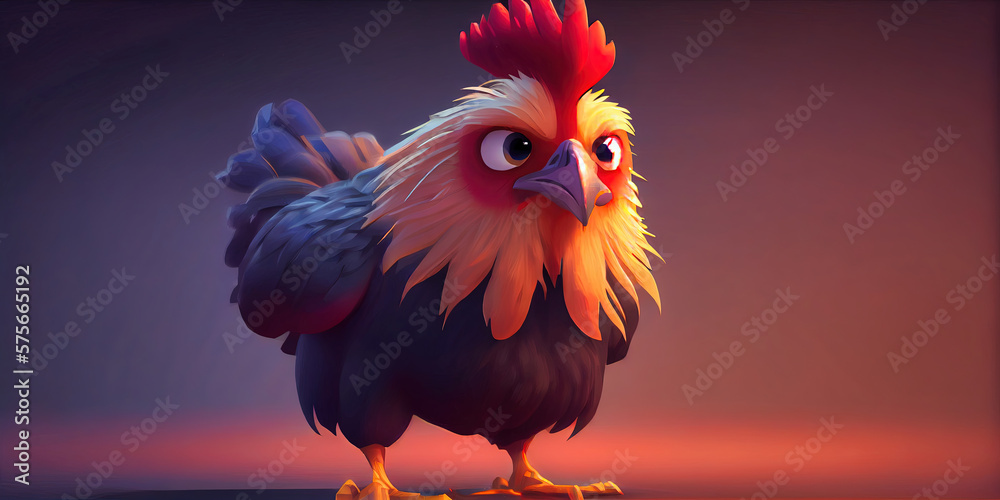 Angry rooster indoors with stern look