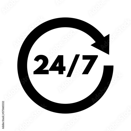 The 24-hour service is open 24 hours a day, 7 days a week. vector icon