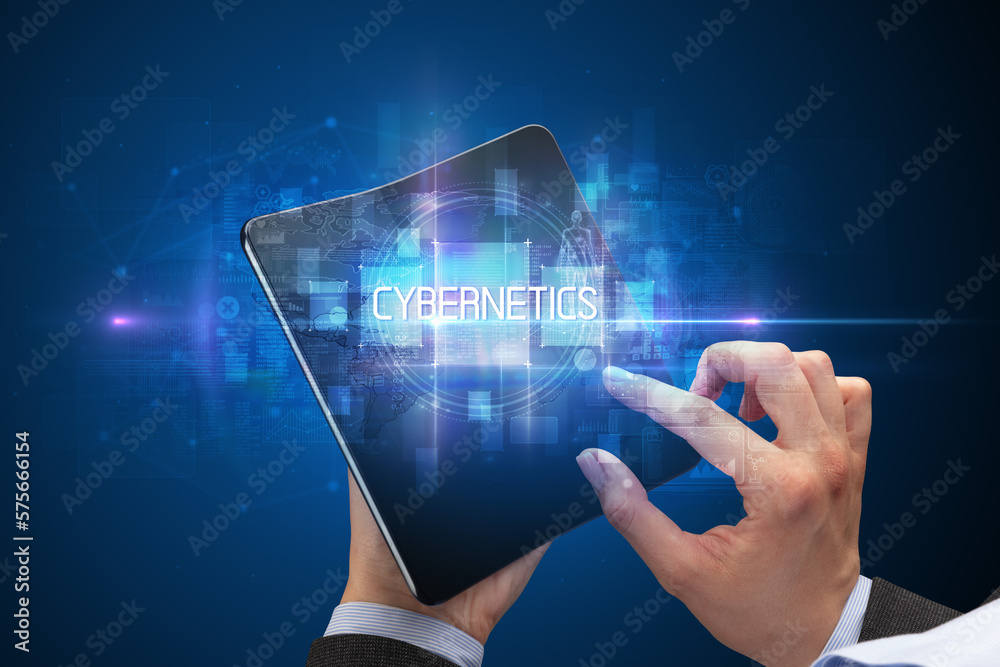 Businessman holding a foldable smartphone Businessman holding a foldable smartphone