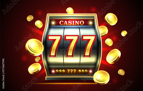 Casino slots machine winner, jackpot fortune of luck, 777 win banner. Vector