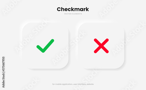 Yes or no icon. Green tick symbol and red cross sign in circle. Checkmark and check icon. Approval. Like and dislike icon. X or approve or deny line art vector icon for apps and websites and ui ux