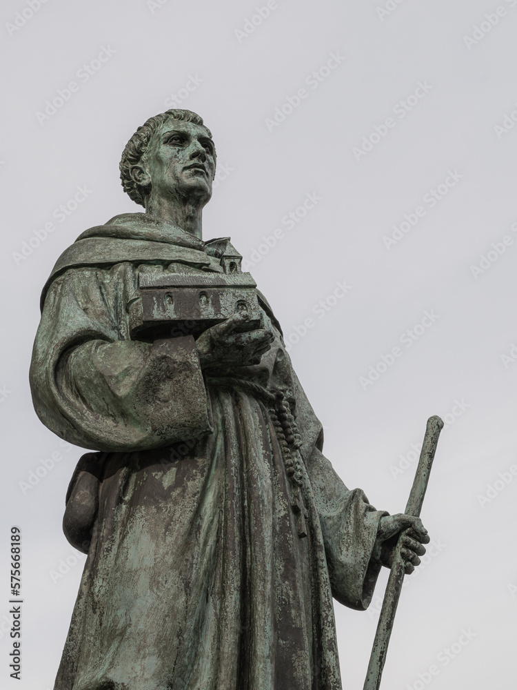 Saint Ansgar bronze statue in front of Marble Church in Copenhagen