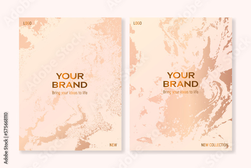 Set of covers with an elegant marble texture in beige. For wedding cards, invitations, covers, branding and other projects. Vector, for web and print.