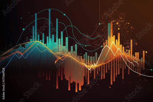 Tech Financials: Stock Illustration of Market Chart Lines in neon colors. Ai generated.