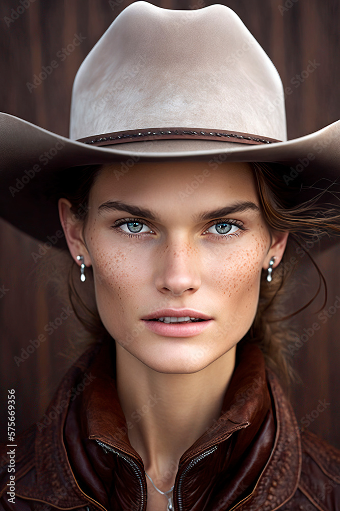 portrait of a girl, Western Glam: Stunning Cowgirl Portrait, image created with ia
