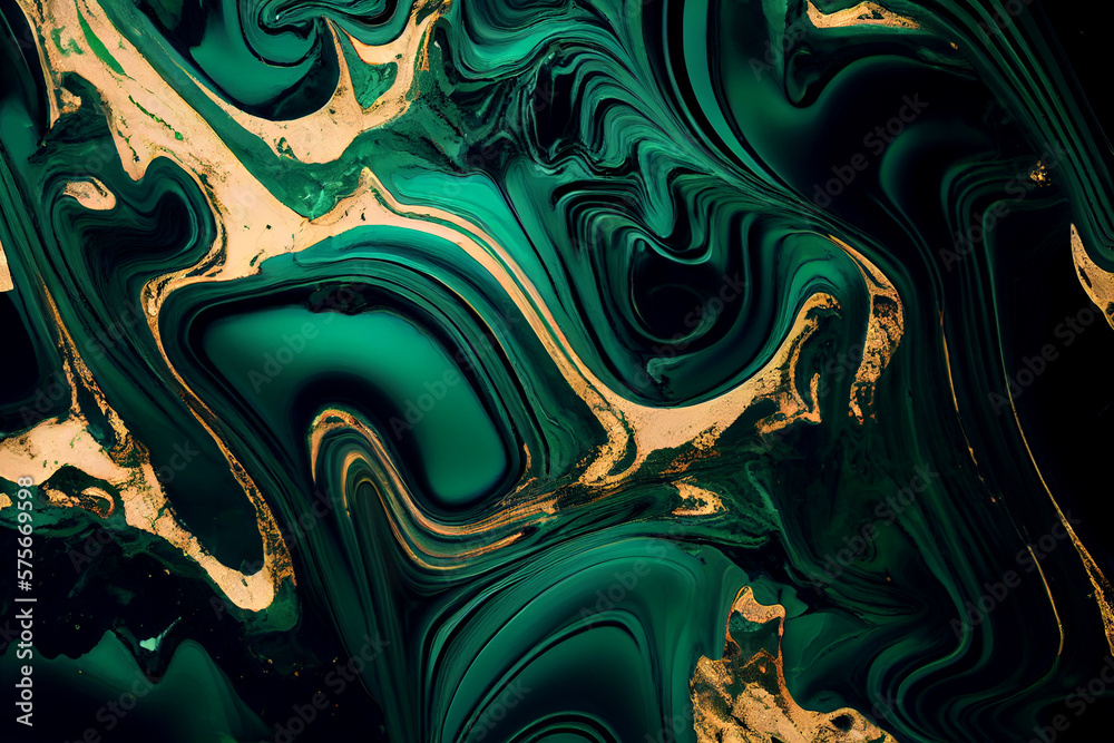 Obraz premium Liquid abstract green and gold marble texture watercolor painting, alcohol ink background