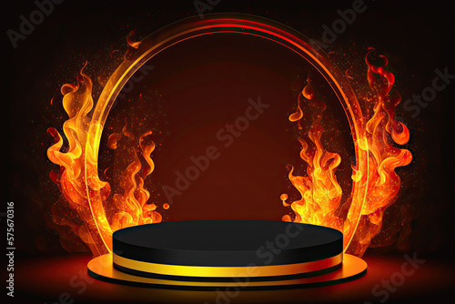 Foto Minimal product podium display with flame fire, sale concept background