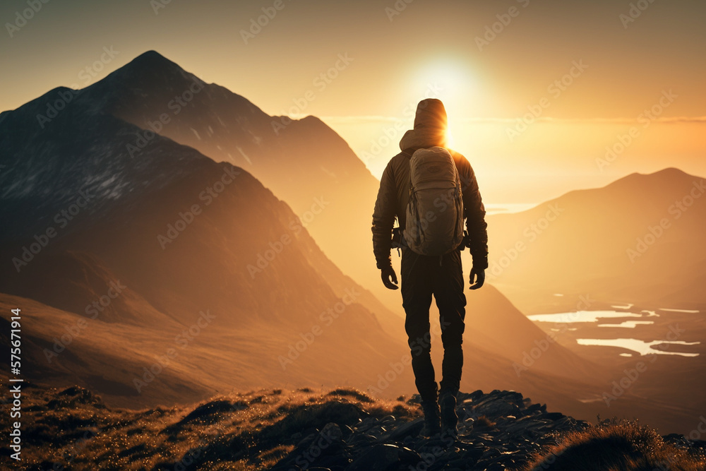 Outdoor Adventure: Illustration of a Man Hiking. AI generated.