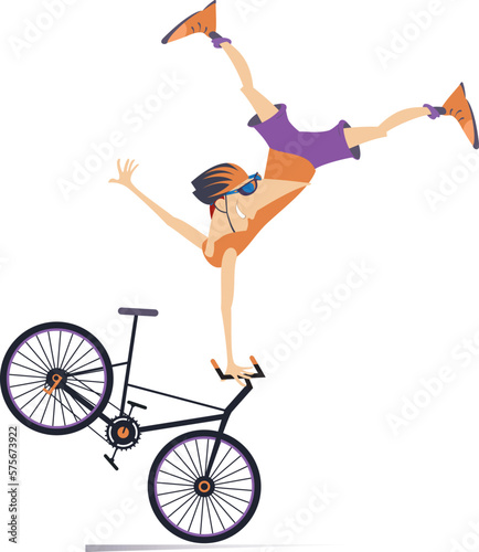 Biker cycling bicycle sport. 
Cycling bicycle extreme high jump. Cyclist man making a trick on the bike
