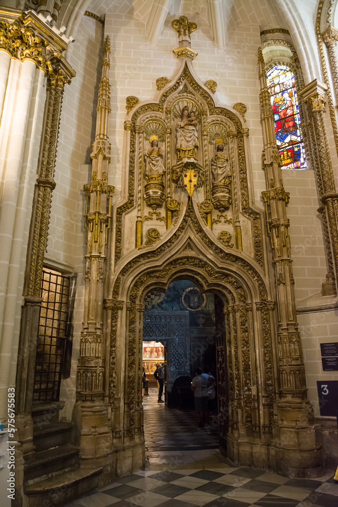 Mudejar style mixtures in the entrance gate to the Sala de la Trinidad in Toledo Cathedral, Spain.