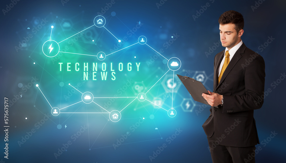 Businessman thinking about technology concept Businessman thinking about technology concept