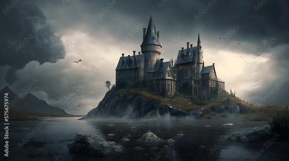  at night a  magical castle  art-ai generative