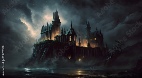  haunted castle night dark and gloomy in cloud-generative ai