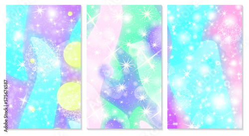 Fairy background. Unicorn pattern. Mermaid rainbow. Magic stars.