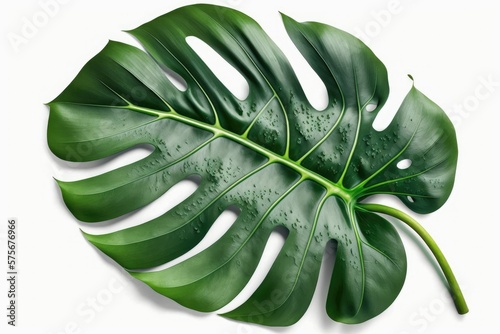 Monstera (Epipremnum pinnatum) liana leaves isolated on white with clipping trail, showing a wild Monstera plant in its natural habitat, climbing a tree in the jungle. Generative AI