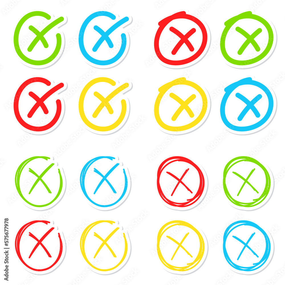 Set of hand drawn Cross Mark